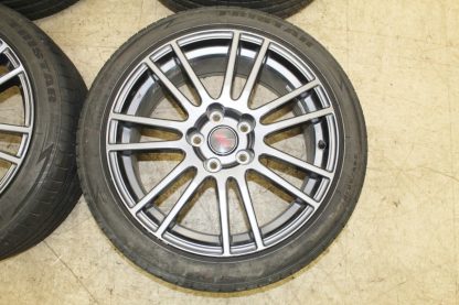 JDM SUBARU WRX STI 5X114.3 18X8.5 +55 OEM ENKEI WHEELS WITH TIRES - Image 7